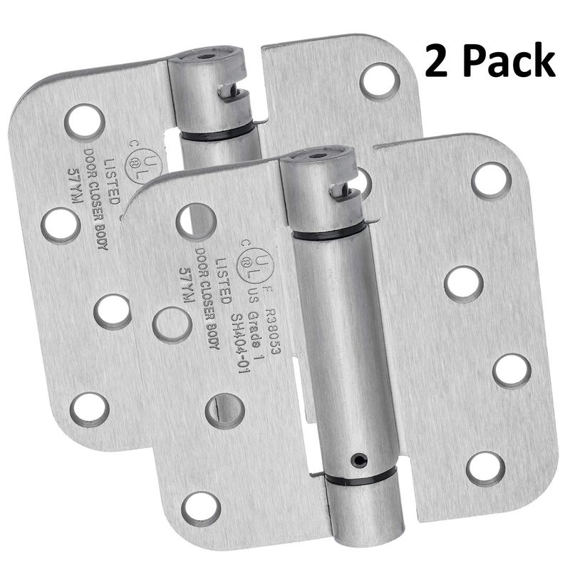 Dynasty Hardware Door Hinges, 4-Inch Spring Loaded Self Closing Hinges with 5/8" Radius Corners, Heavy Duty for Interior or Exterior Doors, Quiet Auto Close Action, 2-Pack, Satin Nickel Finish - Image 3